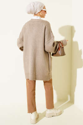 Çift Cepli Düğmeli Triko Hırka Vizon - Hırka