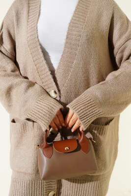 Çift Cepli Düğmeli Triko Hırka Vizon - Hırka