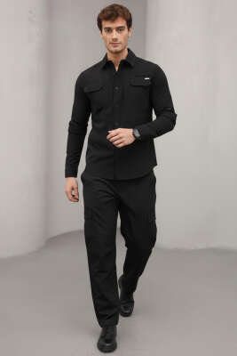 Çift Cepli Erkek Avcı Gömlek Siyah - Erkek Gömlek