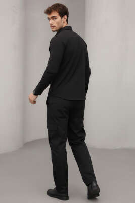 Çift Cepli Erkek Avcı Gömlek Siyah - Erkek Gömlek