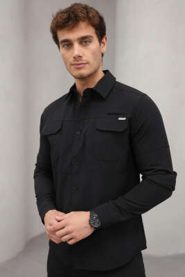Çift Cepli Erkek Gömlek Siyah - GAVAZZİ