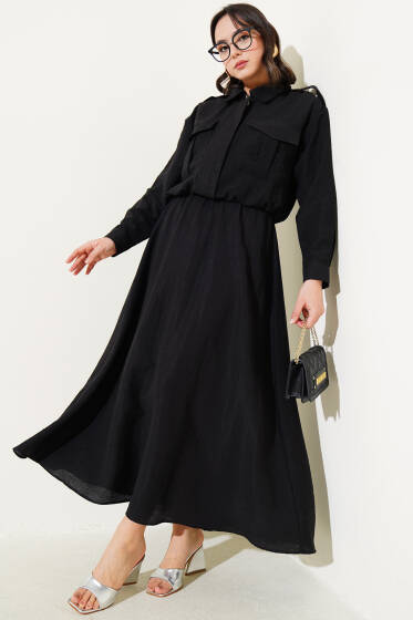 Çift Cepli Fermuarlı Etekli İkili Takım Siyah - İkili Takım