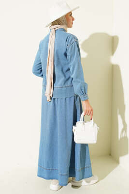 Çift Cepli Fermuarlı Etekli Kot Takım Açık Mavi - İkili Takım