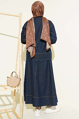 Çift Cepli Fermuarlı Etekli Kot Takım Lacivert - İkili Takım