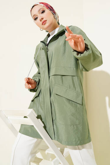 Çift Cepli Gizli Fermuarlı Kap Çağla Yeşili - Dış Giyim&Mont