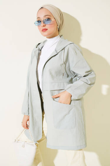 Çift Cepli Gizli Fermuarlı Kap Gri - Dış Giyim&Mont