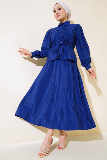 Çift Cepli İkili Etek Takım Lacivert - İkili Takım