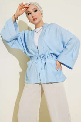 Çift Cepli İp Bağlamalı Kimono Bebe Mavi 
