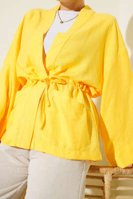 Çift Cepli İp Bağlamalı Kimono Sarı - 300-500 TL Ürünler
