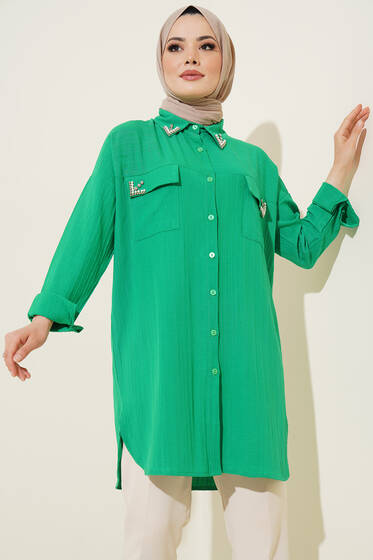 Çift Cepli Kapağı Taşlı Gömlek Benetton - Gömlek