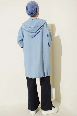 Çift Cepli Kapüşonlu Kap Mavi - Dış Giyim&Mont