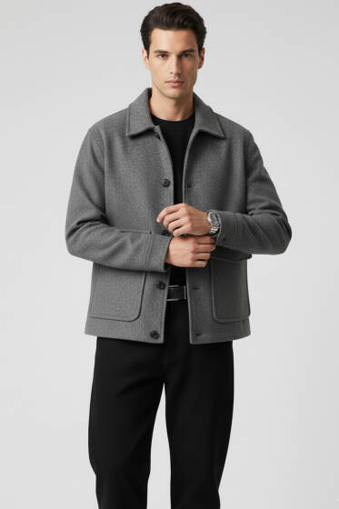 Çift Cepli Kaşe Ceket Füme - Erkek Ceket