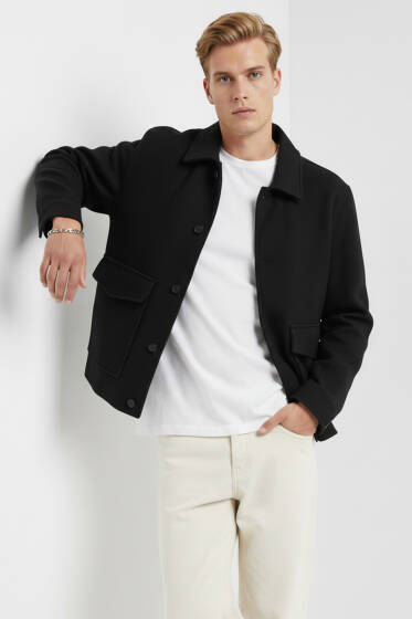 Çift Cepli Kaşe Ceket Siyah - Erkek Ceket