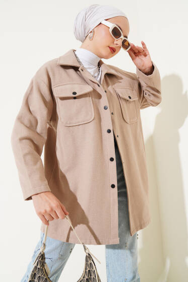 Çift Cepli Kaşe Gömlek Bej - Gömlek