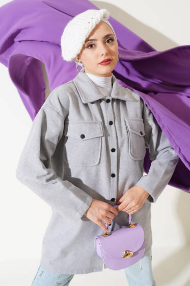 Çift Cepli Kaşe Gömlek Gri - Gömlek