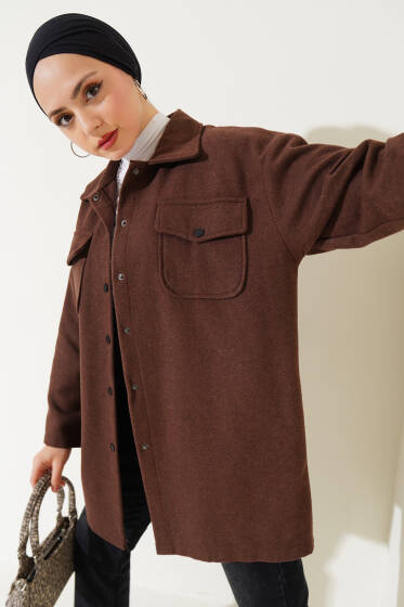 Çift Cepli Kaşe Gömlek Kahve - Gömlek