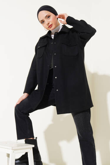 Çift Cepli Kaşe Gömlek Siyah - Gömlek