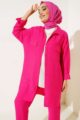 Çift Cepli Keten Ayrobin Takım Fusya - İKİLİ TAKIM