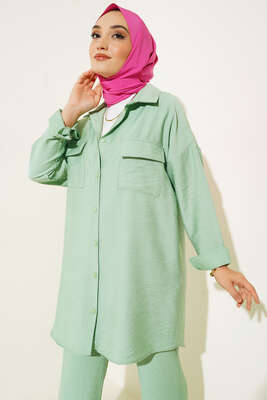 Çift Cepli Keten Ayrobin Takım Mint Yeşili - İKİLİ TAKIM