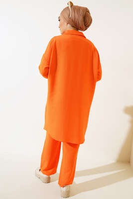 Çift Cepli Keten Ayrobin Takım Oranj - İKİLİ TAKIM