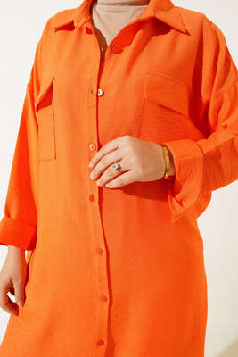 Çift Cepli Keten Ayrobin Takım Oranj - İKİLİ TAKIM