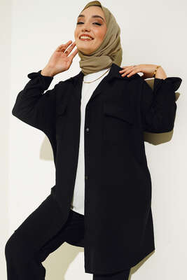 Çift Cepli Keten Ayrobin Takım Siyah - İKİLİ TAKIM