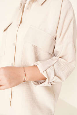 Çift Cepli Keten İkili Takım Bej - İKİLİ TAKIM