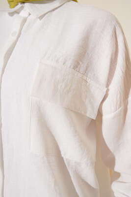 Çift Cepli Keten İkili Takım Ekru - İKİLİ TAKIM