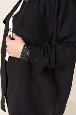 Çift Cepli Keten İkili Takım Siyah - İKİLİ TAKIM