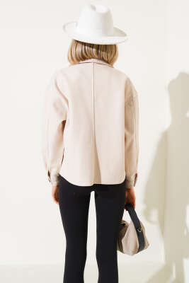 Çift Cepli Kısa Kaşe Ceket Bej - Kadın Giyim Modelleri