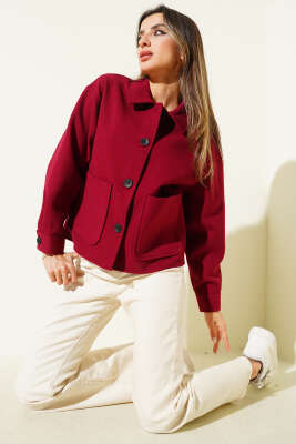 Çift Cepli Kısa Kaşe Ceket Bordo 