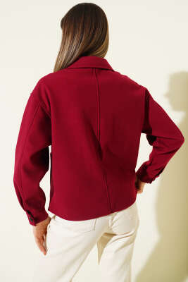 Çift Cepli Kısa Kaşe Ceket Bordo - Kadın Giyim Modelleri