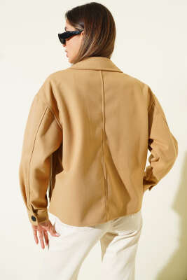 Çift Cepli Kısa Kaşe Ceket Camel - Kadın Giyim Modelleri