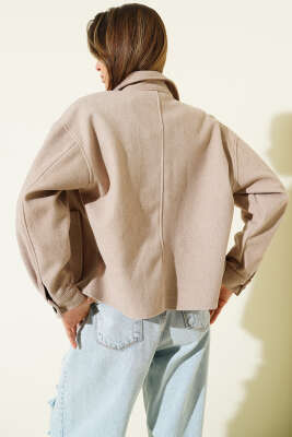 Çift Cepli Kısa Kaşe Ceket Latte - Kadın Giyim Modelleri