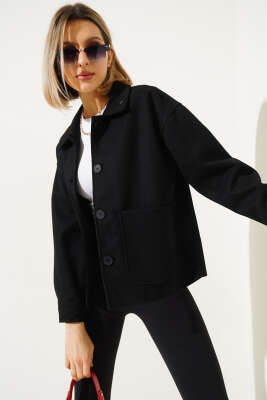 Çift Cepli Kısa Kaşe Ceket Siyah - Kadın Giyim Modelleri