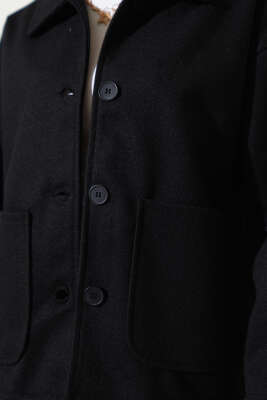 Çift Cepli Kısa Kaşe Ceket Siyah - Kadın Giyim Modelleri