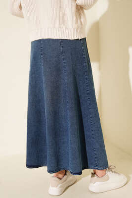 Çift Cepli Kloş Kot Etek Mavi - Etek