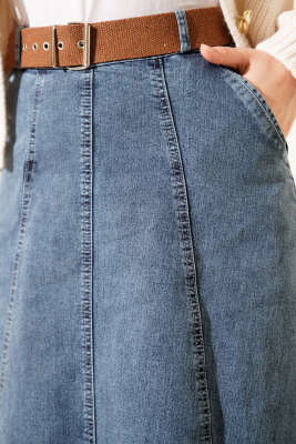 Çift Cepli Kloş Kot Etek Mavi - Etek