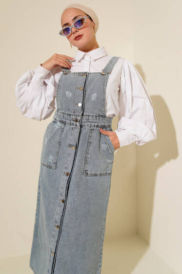 Çift Cepli Kot Askılı Slopet Açık Mavi - Tulum & Slopet