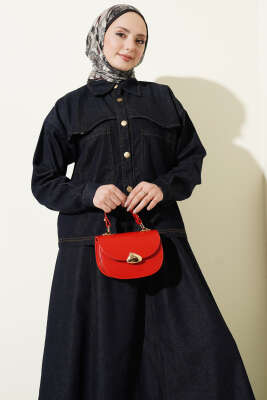 Çift Cepli Kot Ceketli Etekli İkili Takım Lacivert - İkili Takım