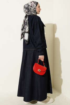 Çift Cepli Kot Ceketli Etekli İkili Takım Lacivert - İkili Takım