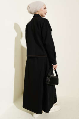 Çift Cepli Kot Ceketli Etekli İkili Takım Siyah - İkili Takım