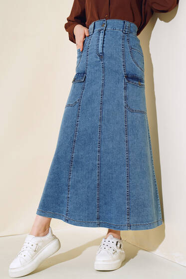 Çift Cepli Kot Etek Kot - Etek