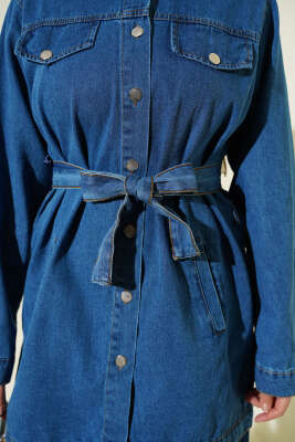 Çift Cepli Kuşaklı Kot İkili Takım Kot Mavisi - İkili Takım