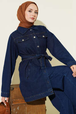 Çift Cepli Kuşaklı Kot İkili Takım Lacivert - TEGOE