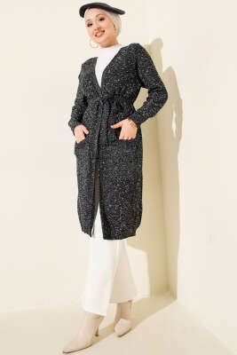 Çift Cepli Kuşaklı Triko Hırka Antrasit - Hırka