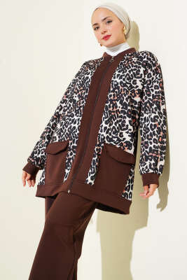 Çift Cepli Leopar Garnili İkili Takım Kahve - 700-1000 TL Ürünler