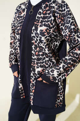 Çift Cepli Leopar Garnili İkili Takım Lacivert - 700-1000 TL Ürünler