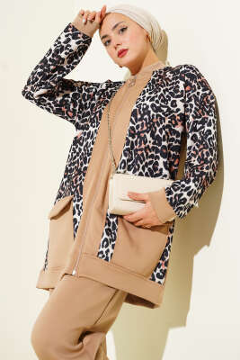 Çift Cepli Leopar Garnili İkili Takım Latte - 700-1000 TL Ürünler
