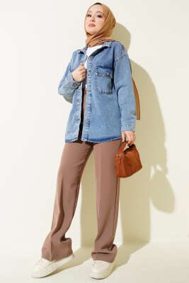 Çift Cepli Manşet Düğmeli Kot Ceket Mavi - Ceket